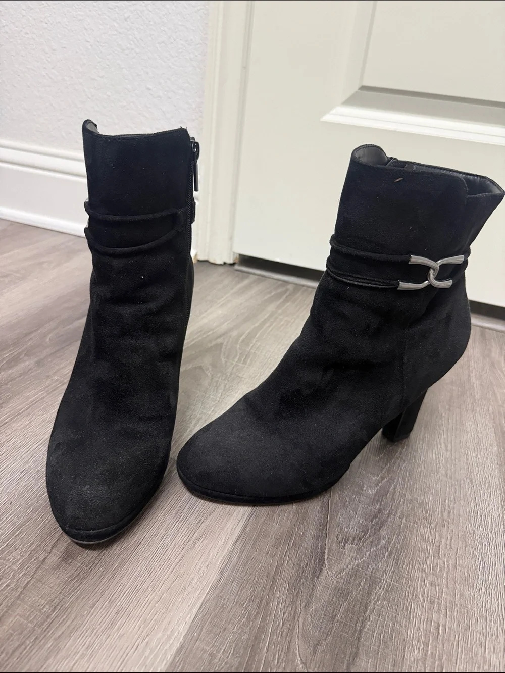 Impo Black Suede Ankle Booties with Side Buckle Detail 9